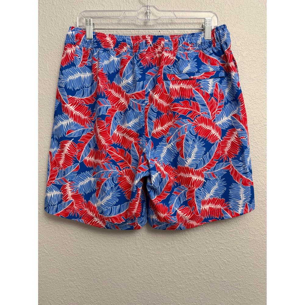 Members Mark Mens Resort Swim Trunks Red Blue Tropical Palm Leaf Medium Beach - Picture 6 of 6